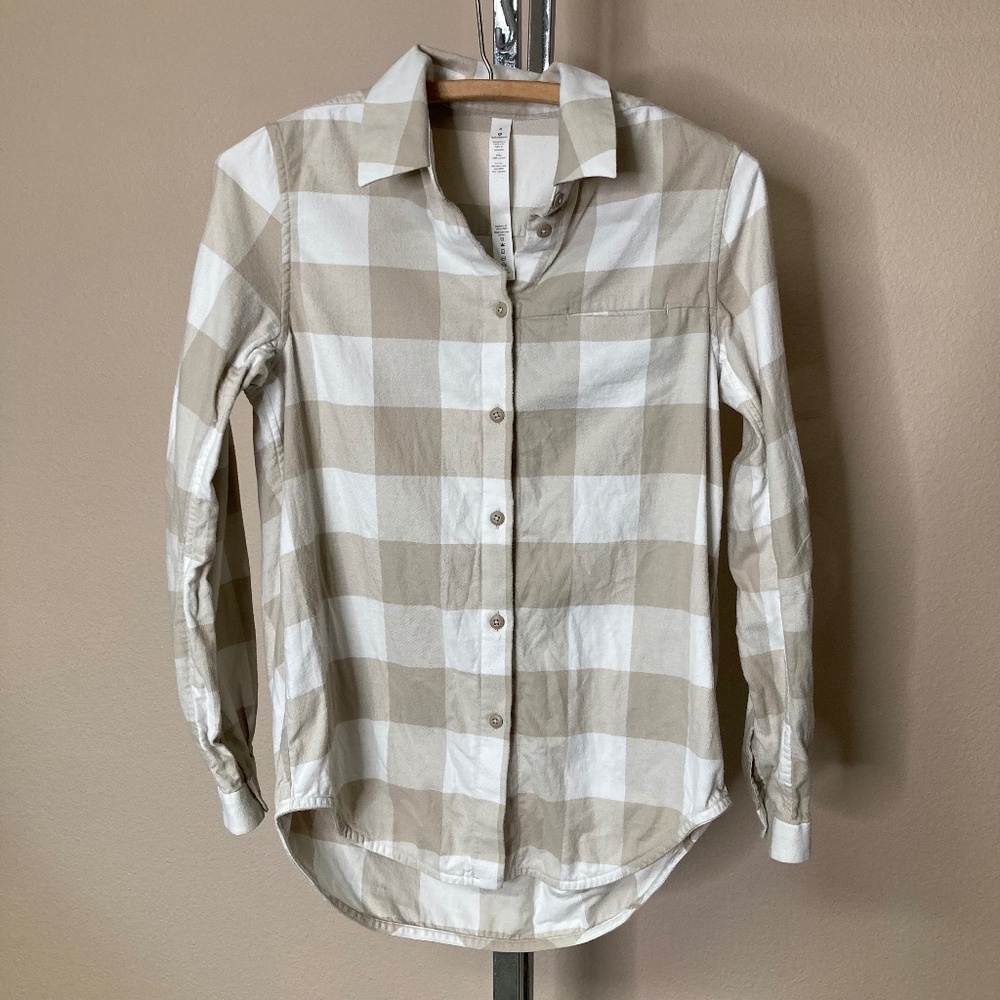Lululemon Full Day Ahead Flannel Shirt Size 4 Revive Plaid Mojave Tan Nimbus